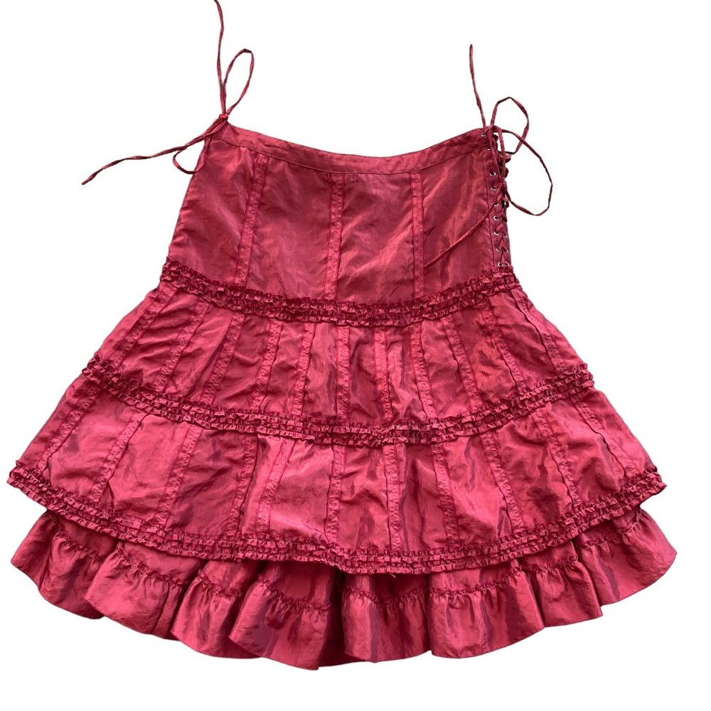 Cordelia Burgundy Corset Sides Size S Below Knee Length Ruffled Skirt
